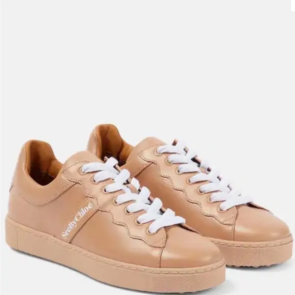 Like new! See By Chloe Essie Leather Tan Sneakers with White Laces
